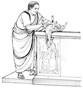 Memor examines the entrails of a lamb on the altar at Bath